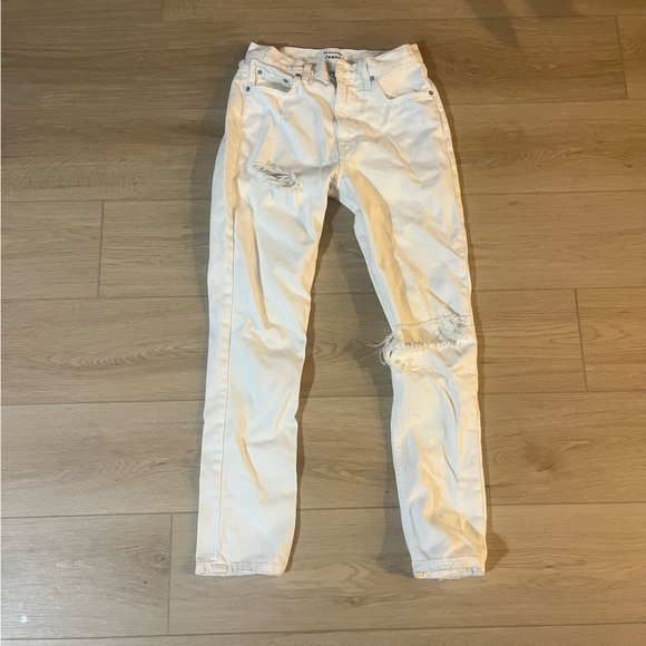 Reformation Julia High Waist Cigarette Jeans Destroyed Ivory